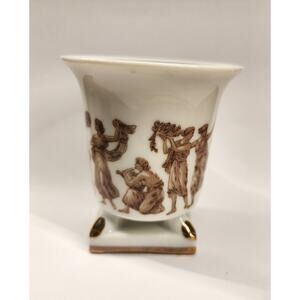 Vintage Seyei China Greek Mythology Vase with Gold Trim, 3.25" Tall